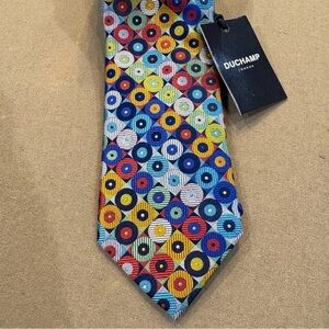 Duchamp London Colorful Geometric Print 100% Silk Tie NWT